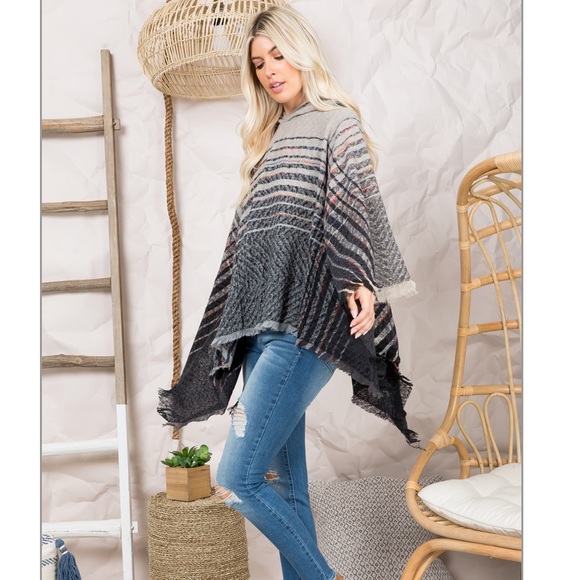 Two Tone Hooded Poncho - Picture 2 of 9
